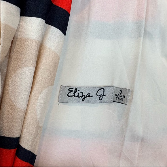 ELIZA J Poppy Stripe Scarf Print Crepe de Chine Bow Tie Back Maxi Gown Dress - Picture 10 of 16